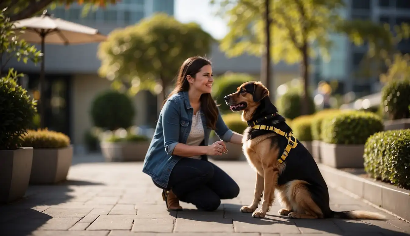 A service dog guides a person through an accessible therapy session, providing support and accommodation
